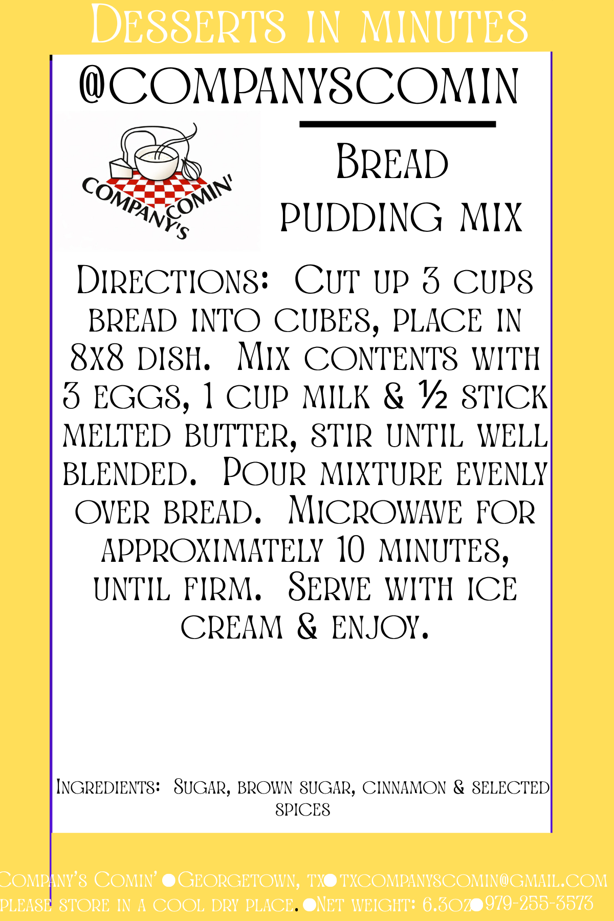 Bread Pudding Dessert Mix